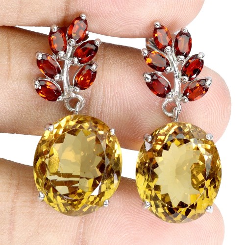 3 Zjawiskowe srebrne wiszące eleganckie kolczyki naturalne cytryny 35.83 ct