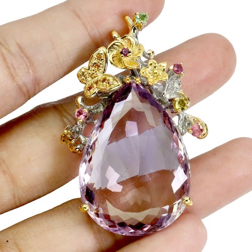 Wisiorek zjawiskowy srebrny 925 naturalny 55.6 ct ametryn szafiry granaty