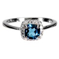 Srebrny elegancki delikatny pierścionek topaz london blue cyrkonie r 13
