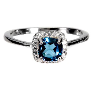 Srebrny elegancki delikatny pierścionek topaz london blue cyrkonie r 13