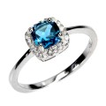 Srebrny elegancki delikatny pierścionek topaz london blue cyrkonie r 13