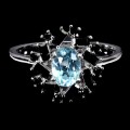 925 Srebrny elegancki pierścionek naturalny sky topaz czarne spinele r 17