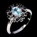 925 Srebrny elegancki pierścionek naturalny sky topaz czarne spinele r 17