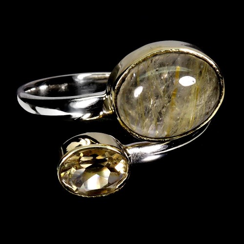 Pierścionek srebrny 925 elegancki naturalny rutyl w kwarcu cytryn r 20