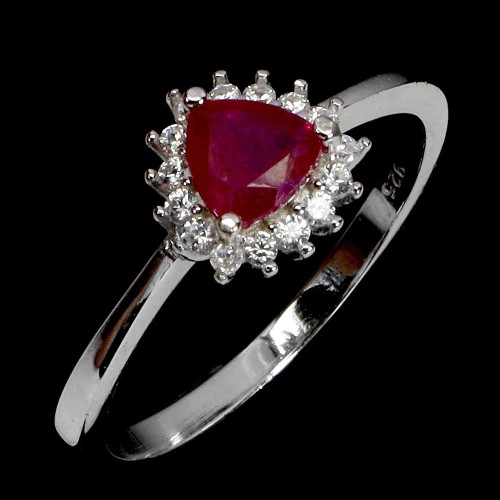 Srebrny 925 delikatny pierścionek naturalny rubin cyrkonie r 16