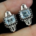 Eleganckie srebrne kolczyki naturalne topazy sky blue czarne spinele 3