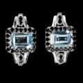 Eleganckie srebrne kolczyki naturalne topazy sky blue czarne spinele 3