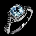 Srebrny elegancki pierścionek naturalny sky topaz czarne spinele r 14.5 925
