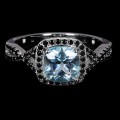 Srebrny elegancki pierścionek naturalny sky topaz czarne spinele r 14.5 925