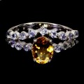 Pierścionek srebrny 925 elegancki naturalne tanzanity cytryn r 14