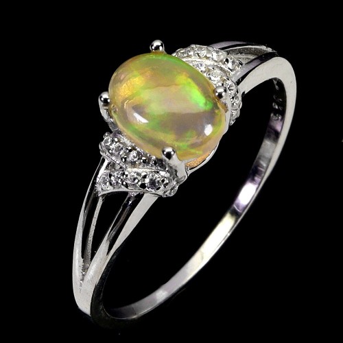 Delikatny elegancki pierścionek cyrkonie naturalny ognisty opal r 20 925