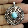 Srebrny piękny wisiorek elegancki naturalny larimar 925