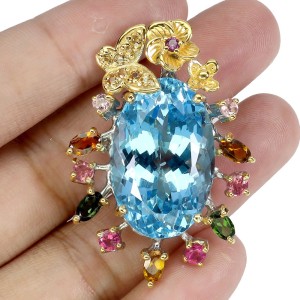 Srebrny zjawiskowy wisiorek naturalny 38.6 ct topaz swiss turmaliny szafiry