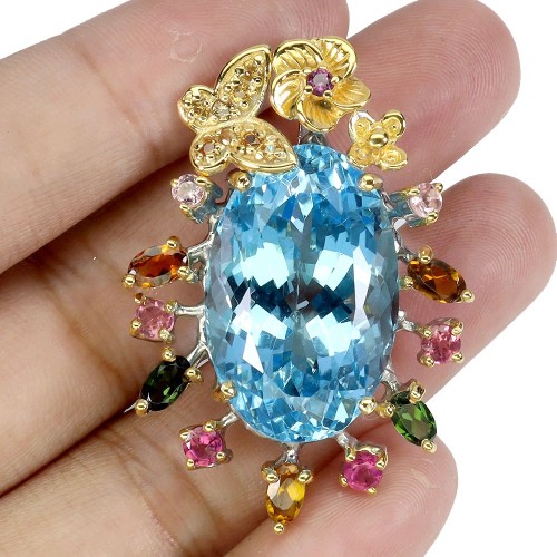 Srebrny zjawiskowy wisiorek naturalny 38.6 ct topaz swiss turmaliny szafiry
