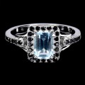 925 Srebrny elegancki pierścionek naturalny sky topaz czarne spinele r 19.5