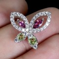 Wisiorek delikatny srebrny naturalne oliwiny granaty rodolity motyl 925