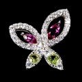 Wisiorek delikatny srebrny naturalne oliwiny granaty rodolity motyl 925