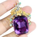 Wisiorek zjawiskowy srebrny naturalny 47 ct ametyst szafiry Songea szmaragd