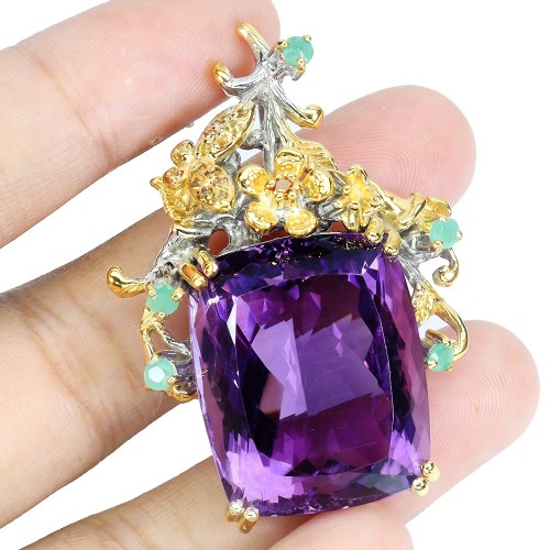 Wisiorek zjawiskowy srebrny naturalny 47 ct ametyst szafiry Songea szmaragd