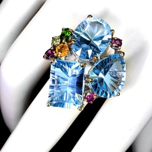 925 Zjawiskowy pierścionek srebrny naturalne topazy swiss blue 36 ct r 18.5