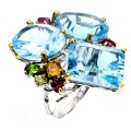 925 Zjawiskowy pierścionek srebrny naturalne topazy swiss blue 36 ct r 18.5