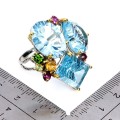 925 Zjawiskowy pierścionek srebrny naturalne topazy swiss blue 36 ct r 18.5