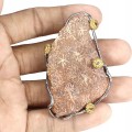 Broszka srebrna granaty fossil koral skamielina