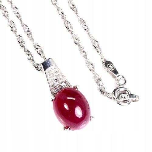 Srebrny naszyjnik rubin cyrkonie 925 naturalny