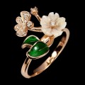 Pierścionek masa perłowa cyrkonie kwiaty 17 emalia