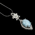 925 silver larimar cubic zirconia flower necklace