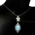 925 silver larimar cubic zirconia flower necklace