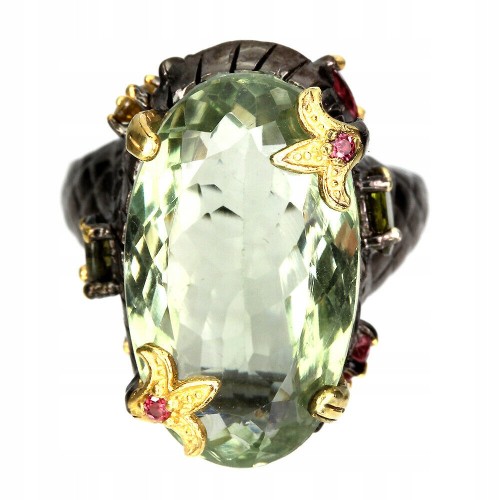 Pierścionek granaty naturalny zielony ametyst 18