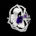 Silver ring natural amethysts size 15 flower