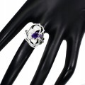 Silver ring natural amethysts size 15 flower