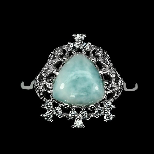 Pierścionek naturalny larimar cyrkonie 925 r 18.5