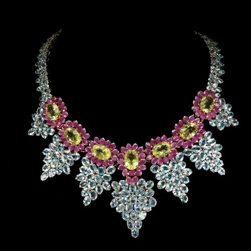 Naszyjnik 925 naturalne cyrkony rubiny  certyfikat