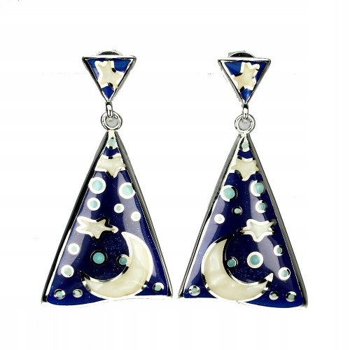 Beautiful enamel 925 silver moon earrings