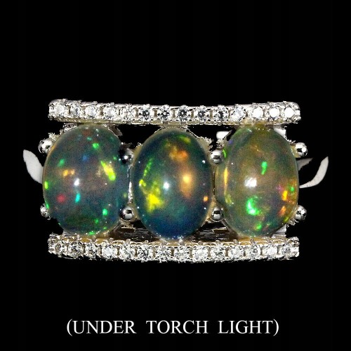 Srebrny pierścionek opale cyrkonie 16 naturalne