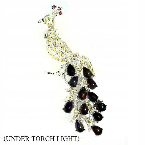 Broszka srebrna opale diopsydy granaty szafiry