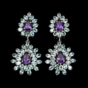 Kolczyki naturalne cyrkony ametysty certyfikat