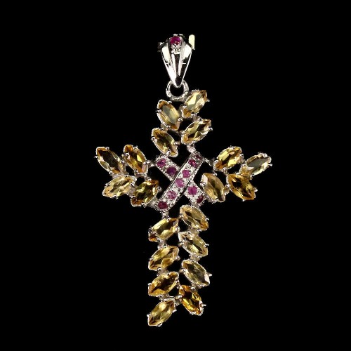 925 wisiorek pozłacany cytryny rubiny srebro