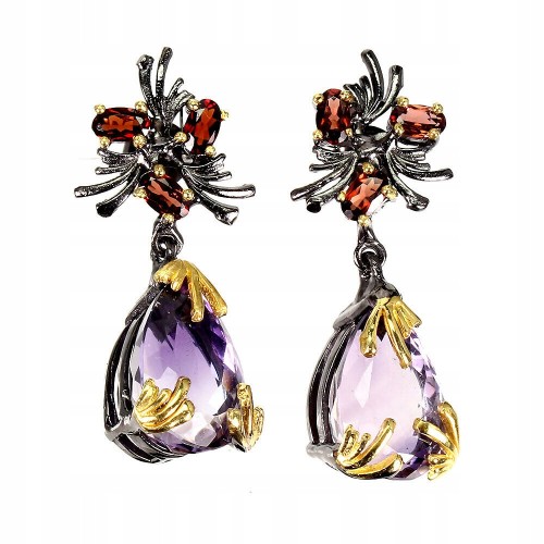 Kolczyki srebro 925 ametysty naturalne granaty