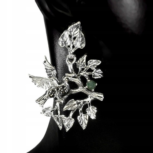 Srebrne 925 kolczyki naturalne szmaragdy markazyty