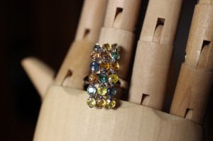 Pierścionek szafiry Songea padparadża zielone r17