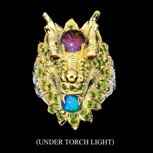 Srebrny pierścionek opal naturalny 925 r17 2 smok