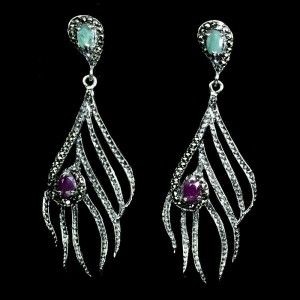 Srebrne kolczyki naturalne szmaragdy markazyty 5