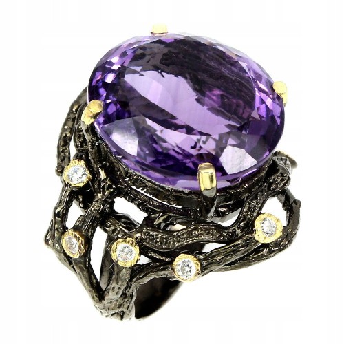 Pierścionek naturalne ametyst topazy 925 srebro 18