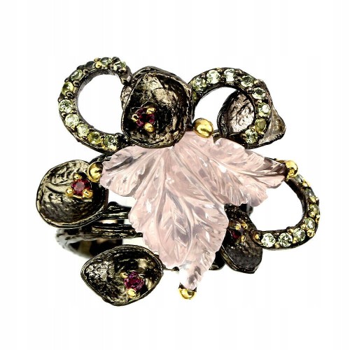 Pierścionek 925 kwarc periodyty rodolity r.17.5