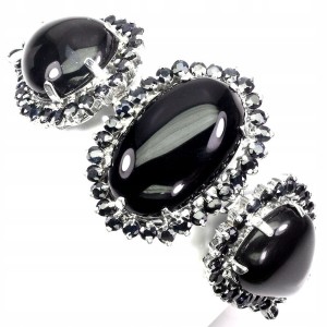 Srebrna bransoletka szafiry jety certyfikat