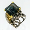 Pierścionek naturalny 925 fluoryt spinele 15.5